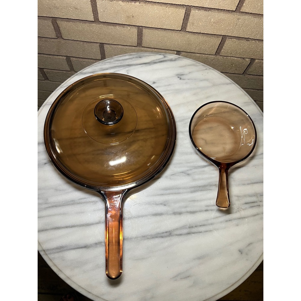 Visions by Corning Amber Glass Skillet with Lid and Small Grab-It Bowl 3pc set